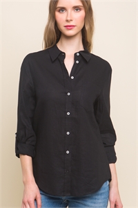 S39-1-1-LT-10201TM-BK - LINEN BUTTON FRONT CLASSIC SHIRT- BLACK 2-2-2