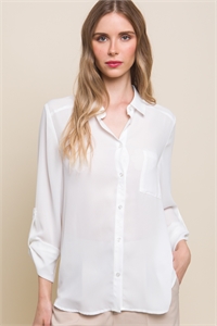 S39-1-1-LT-10206TH-WHT - LOOSE FIT LONG SLEEVE COLLARED BLOUSE- WHITE 2-2-2