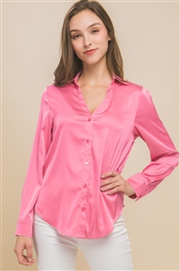 S39-1-1-LT-10221TH-PK - SATIN LONG SLEEVE BUTTON DOWN BLOUSE- PINK 2-2-2