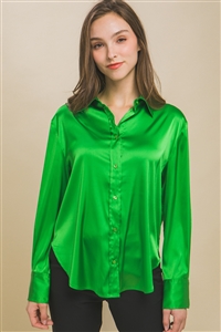 S39-1-1-LT-10234TH-APL - SATIN BUTTON UP LONG SLEEVE TOP- APPLE 2-2-2