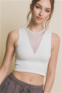 S39-1-1-LT-10258TN-OFW - RIBBED SEAMLESS SLEEVELESS CROP TANK TOP- OFF WHITE 2-2-2