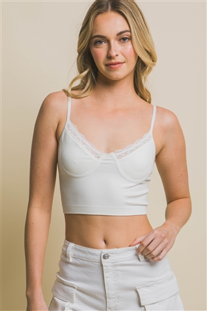 S39-1-1-LT-10270TN-OFW - SEAMLESS LACE TRIM CROP TOP- OFF WHITE 2-2-2