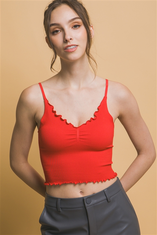 S39-1-1-LT-10305TN-RD - SEAMLESS RIBBED CAMI- RED 2-2-2