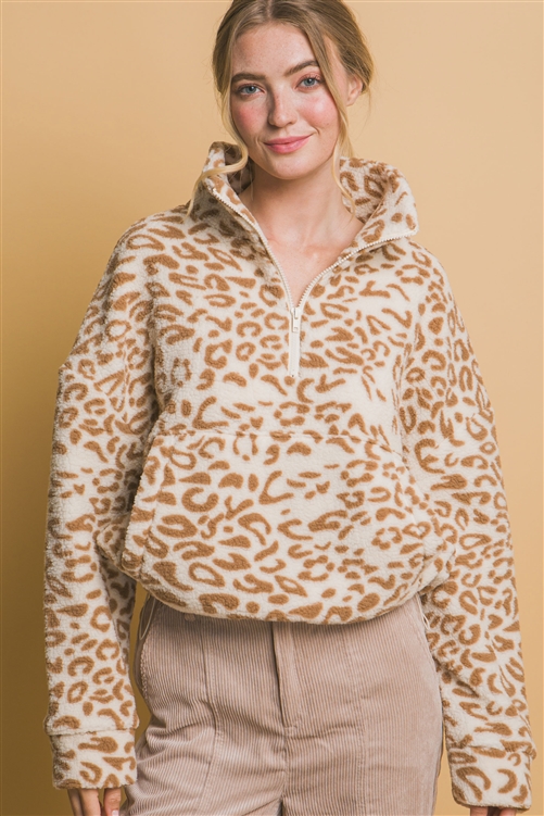 S39-1-1-LT-10322TN-CML - SHERPA FLEECE LEOPARD JACKET- CAMEL 2-2-2