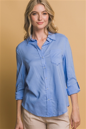 S39-1-1-LT-10330TM-LTBL - ROLL-UP SLEEVE LINEN-BLEND SHIRT- LT. BLUE 2-2-2