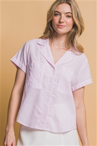 S39-1-1-LT-10339TS-LTPK - LINEN SHORT SLEEVE STRIPED SHIRT- LT. PINK 2-2-2