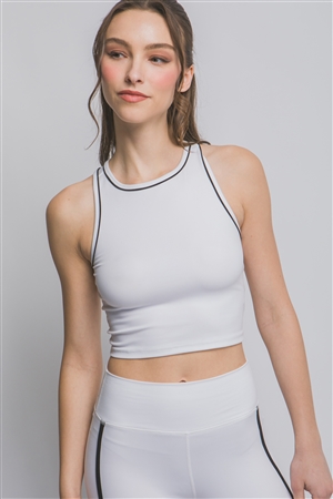 S39-1-1-LT-10369TN-WHT - FITTED CONTRASTING ACTIVE TOP- WHITE 2-2-2