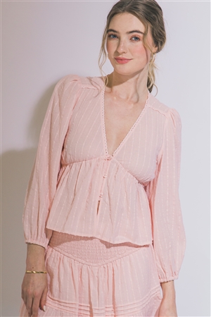 S39-1-1-LT-10406TN-LTPK - LONG-SLEEVE PEPLUM BLOUSE- LT. PINK 2-2-2