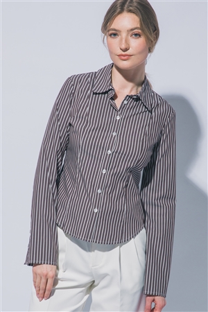 S39-1-1-LT-10441TN-CHLT - STRIPE V-NECK SHIRT- CHOCOLATE 2-2-2
