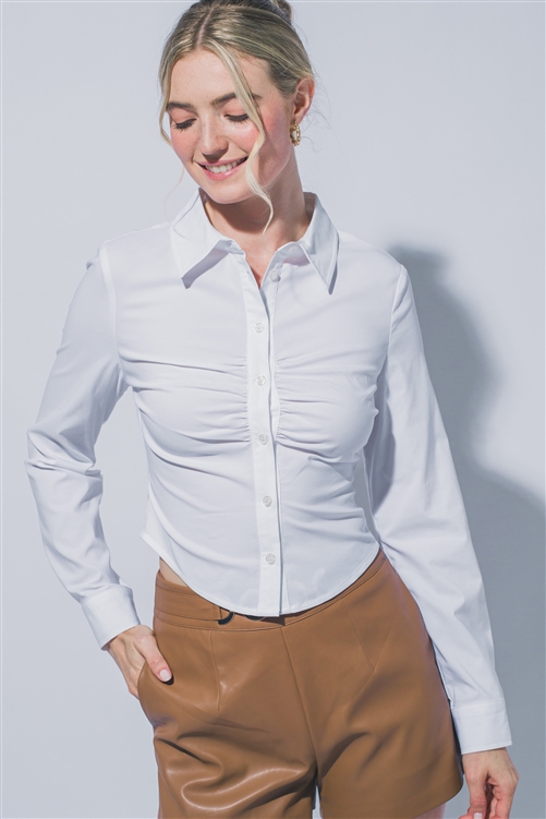 S39-1-1-LT-10525TN-WHT - RUCHED SHIRT- WHITE 2-2-2