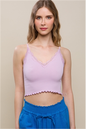S39-1-1-LT-1521TY-LLC - SEAMLESS LACED DETAIL CAMISOLE- LILAC 2-2-2