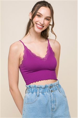 S39-1-1-LT-1521TY-VIO - SEAMLESS LACED DETAIL CAMISOLE- VIOLET 2-2-2