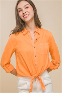 S39-1-1-LT-2221TJ-APT - RELAXED TIE FRONT COLLARED BUTTON DOWN BLOUSE- APRICOT 2-2-2