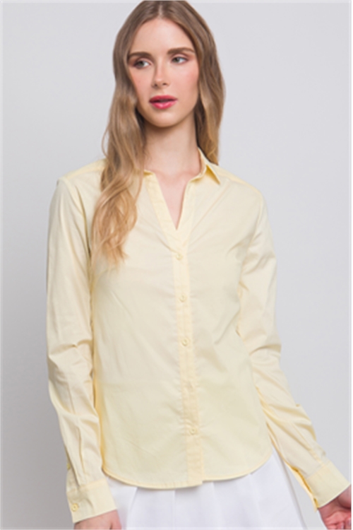 S39-1-1-LT-2507TM-LTYLW - WOVEN SOLID LONG SLEEVE BUTTON DOWN BLOUSE- LT. YELLOW 2-2-2