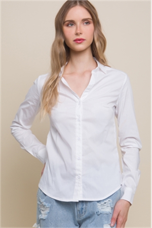 S39-1-1-LT-2507TM-WHT - WOVEN SOLID LONG SLEEVE BUTTON DOWN BLOUSE- WHITE 2-2-2