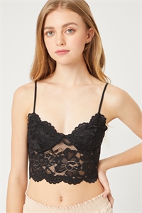 S39-1-1-LT-2758TM-BK - FLORAL LACE SCOOP NECK BRALETTE- BLACK 2-2-2