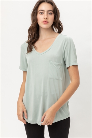 S39-1-1-LT-2922TM-MSS - KNIT SOLID JERSEY BASIC V-NECK T-SHIRT- MOSS 2-2-2