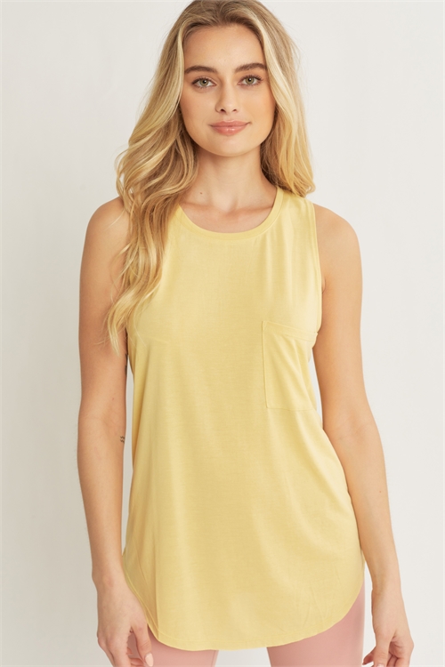 S39-1-1-LT-2923TM-YLW - KNIT SOLID JERSEY SLEEVELESS TANK TOP- YELLOW 2-2-2
