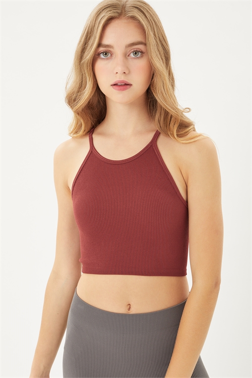 S39-1-1-LT-2937TY-BTRT - SEAMLESS RIB-KNIT CROPPED CAMISOLE- BEETROOT 2-2-2