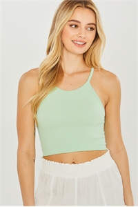 S39-1-1-LT-2937TY-CLRY - SEAMLESS RIB-KNIT CROPPED CAMISOLE- CELERY 2-2-2