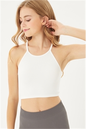 S39-1-1-LT-2937TY-OFW - SEAMLESS RIB-KNIT CROPPED CAMISOLE- OFF WHITE 2-2-2