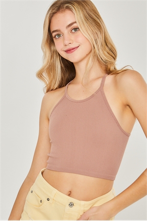 S39-1-1-LT-2937TY-PKCLY - SEAMLESS RIB-KNIT CROPPED CAMISOLE- PINK CLAY 2-2-2