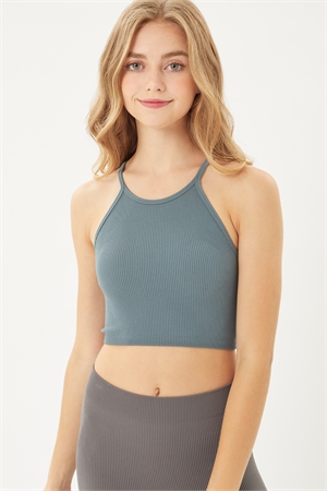 S39-1-1-LT-2937TY-VDGS - SEAMLESS RIB-KNIT CROPPED CAMISOLE- VERDIGRIS 2-2-2