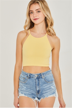 S39-1-1-LT-2937TY-YLW - SEAMLESS RIB-KNIT CROPPED CAMISOLE- YELLOW 2-2-2