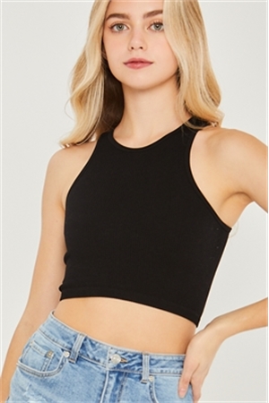 S39-1-1-LT-2997TY-BK - KNIT SOLID SEAMLESS CROPPED TANK- BLACK 2-2-2