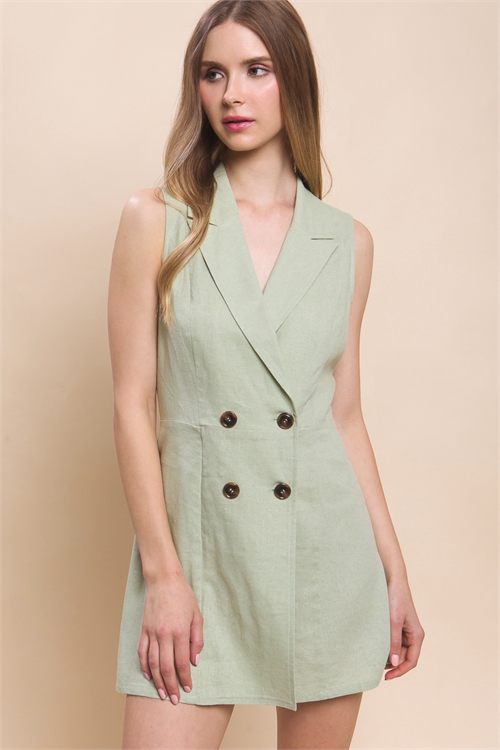 S39-1-1-LT-3710RH-CLRY - LINEN COLLARED DOUBLE BUTTON BLAZER ROMPER- CELERY 2-2-2