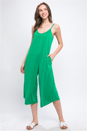 S39-1-1-LT-3714RS-KLY - SPAGHETTI STRAP WIDE LEG PALAZZO JUMPSUIT- KELLY 2-2-2