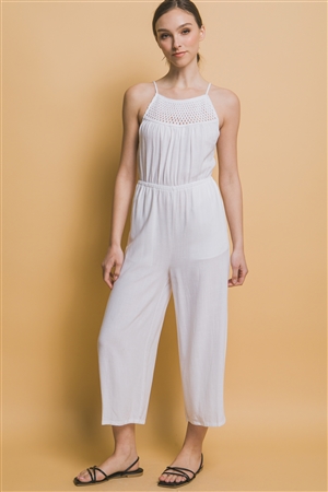 S39-1-1-LT-3720RN-WHT - LINEN JUMPSUIT WITH SPAGHETTI STRAPS- WHITE 2-2-2