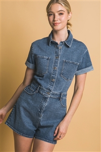 S39-1-1-LT-3757RN-BL - DENIM BUTTON DOWN ROMPER- BLUE 2-2-2