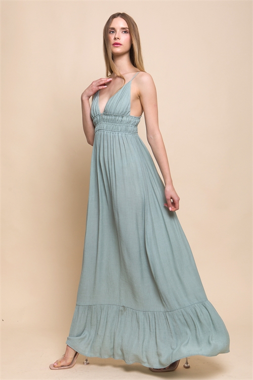 S39-1-1-LT-4742DY-MNTGN - WOVEN SOLID MAXI DRESS- MINT GREEN 2-2-2