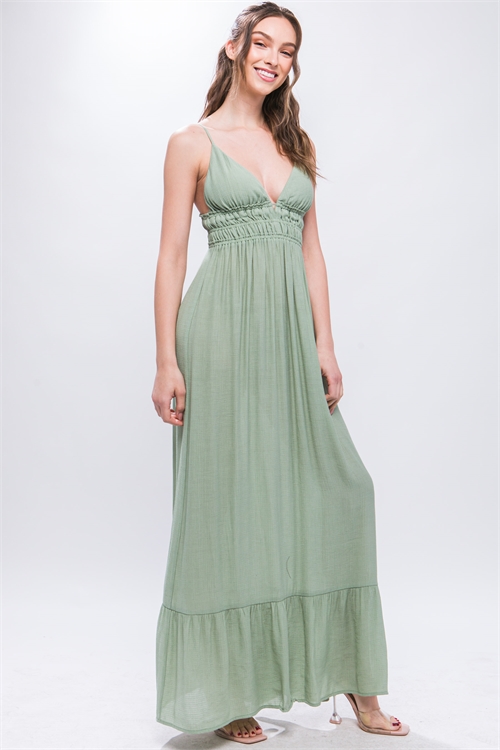 S39-1-1-LT-4742DY-MOSS - WOVEN SOLID MAXI DRESS- MOSS 2-2-2