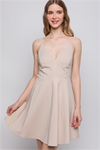 S39-1-1-LT-4845DH-BG - BACKLESS SKATER DRESS- BEIGE 2-2-2