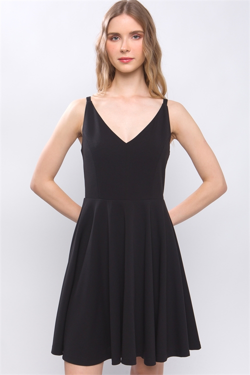 S39-1-1-LT-4846DH-BK - V NECKLINE SKATER DRESS- BLACK 2-2-2