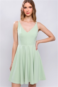 S39-1-1-LT-4846DH-CLRY - V NECKLINE SKATER DRESS- CELERY 2-2-2