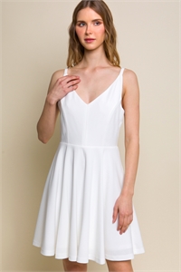 S39-1-1-LT-4846DH-WHT - V NECKLINE SKATER DRESS- WHITE 2-2-2