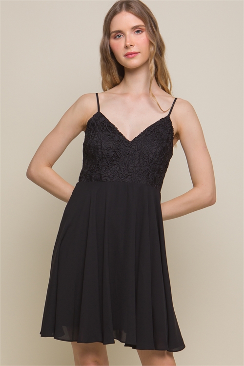 S39-1-1-LT-4848DH-BK - CROCHET LACE SKATER DRESS- BLACK 2-2-2