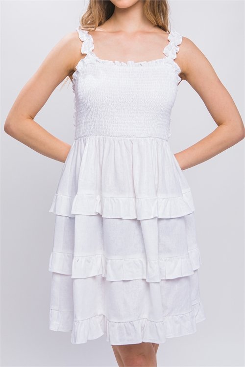 S39-1-1-LT-4861DH-WT - SMOCKED TOP TIERED DRESS- WHITE 2-2-2