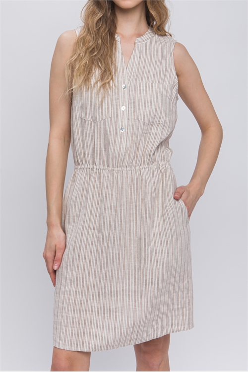 S39-1-1-LT-4862DN-TP - SLEEVELESS STRIPED DRESS- TAUPE 2-2-2(NOW $8.75 ONLY!)