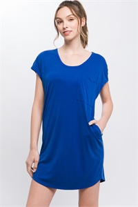 S39-1-1-LT-4866DS-RYL - KNEE LENGTH TUNIC SHIRT DRESS- ROYAL 2-2-2