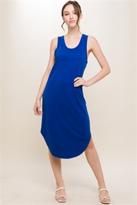 S39-1-1-LT-4868DS-RYL - SIDE SLITS SLEEVELESS MIDI DRESS- ROYAL 2-2-2