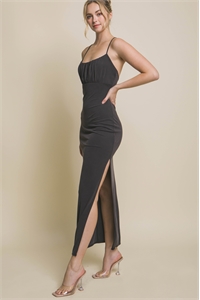 S39-1-1-LT-4870DS-BK - MAXI TANK DRESS WITH SIDE SLIT- BLACK 2-2-2