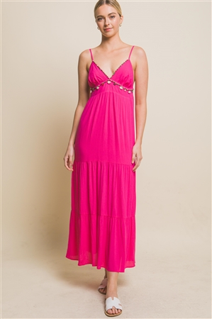 S39-1-1-LT-4874DN-FCH - WOVEN OPEN BACK MAXI DRESS- FUCHSIA 2-2-2