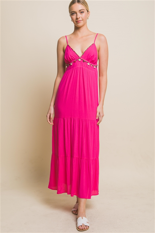 S39-1-1-LT-4874DN-FCH - WOVEN OPEN BACK MAXI DRESS- FUCHSIA 2-2-2