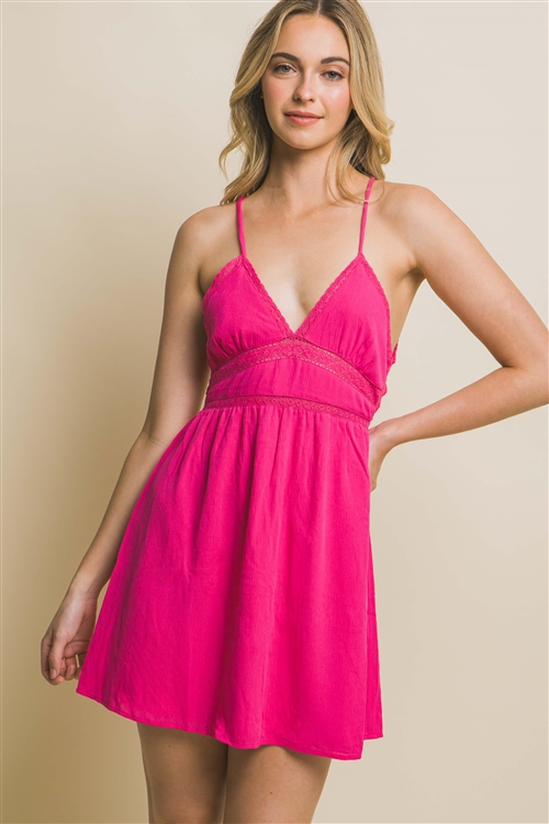 S39-1-1-LT-4888DH-FCH - RAYON OPEN BACK DETAIL DRESS- FUCHSIA 2-2-2