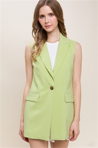 S39-1-1-LT-5080VD-LM - SLEEVELESS SINGLE BREASTED VERTIGO VEST BLAZER- LIME 2-2-2