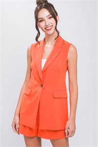 S39-1-1-LT-5080VD-OR - SLEEVELESS SINGLE BREASTED VERTIGO VEST BLAZER- ORANGE 2-2-2